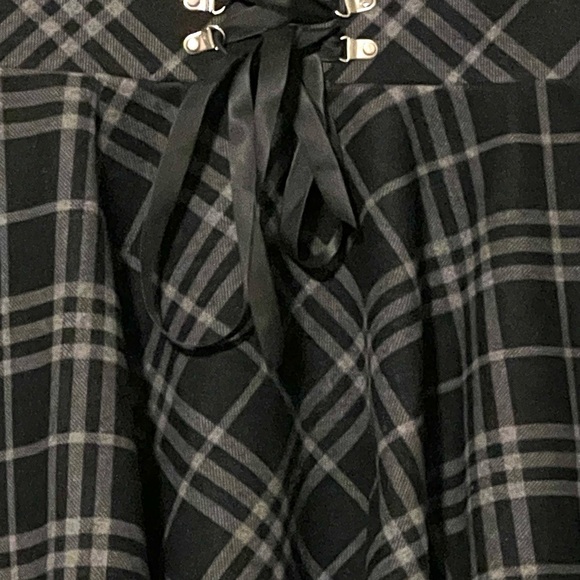 K-POP Womens Black Grey Plaid Lace Up Front Mini Skirt With Built In Shorts S - Picture 10 of 11